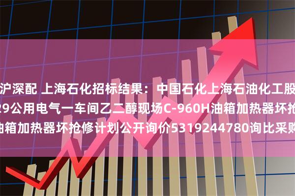 沪深配 上海石化招标结果：中国石化上海石油化工股份有限公司SP3-ZC29公用电气一车间乙二醇现场C-960H油箱加热器坏抢修计划公开询价5319244780询比采购预成交公示